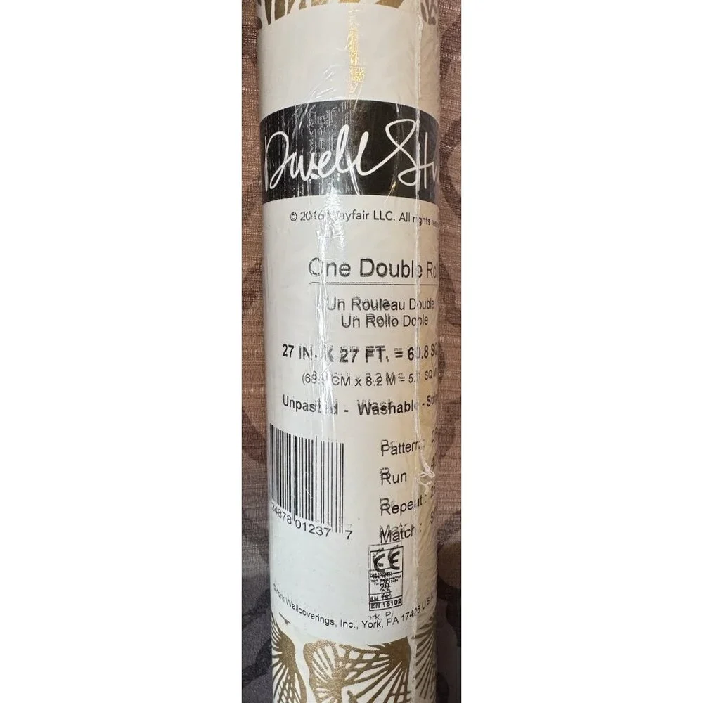 York Wallcoverings Wallpaper Gold Botanical Palm Leaf Floral New 27X27 60 Sq Ft